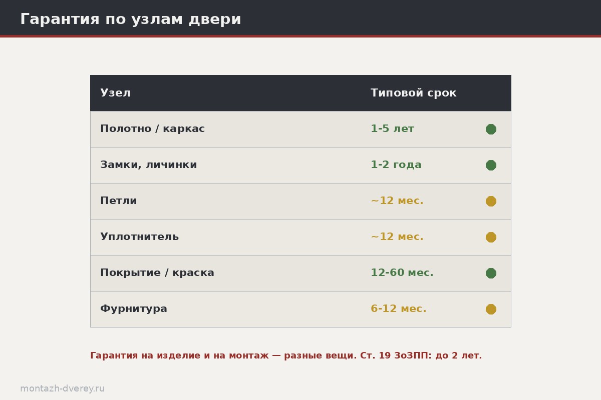 Схема разграничения гарантии на изделие и гарантии на монтаж входной двери с зонами ответственности