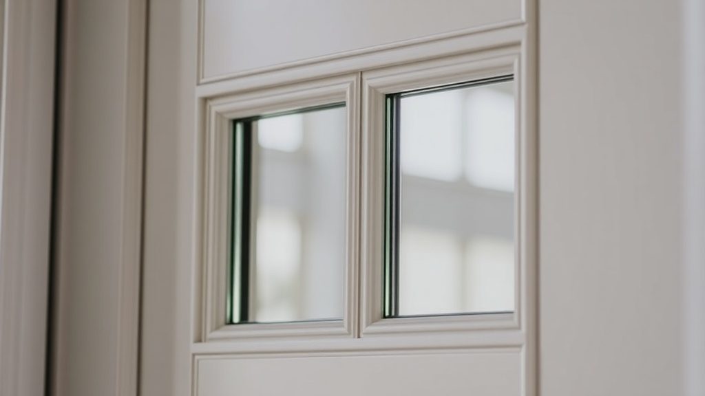 Фрагмент входной двери со стеклопакетом: два стекла с дистанционной рамкой по периметру вставки